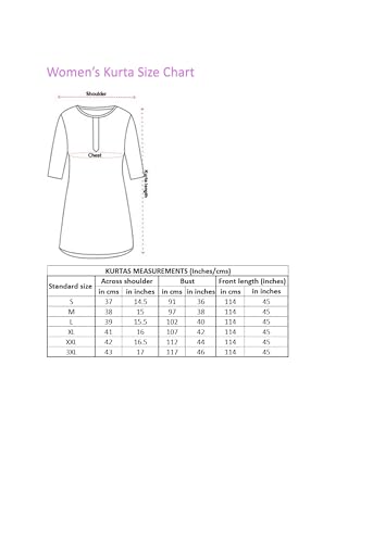 Image of Ichaa Women's Pure Cotton A-Line Ethnic V-Neck Kurta with 3 /4th Sleeve for Daily and Office Wear, in Plus Sizes
