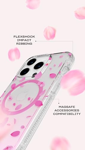 Image of Tech21 FlexQuartz Phone case for iPhone 15 Pro - Compatible with MagSafe - 15x Military Standard Protection - Cherry Blossom Design