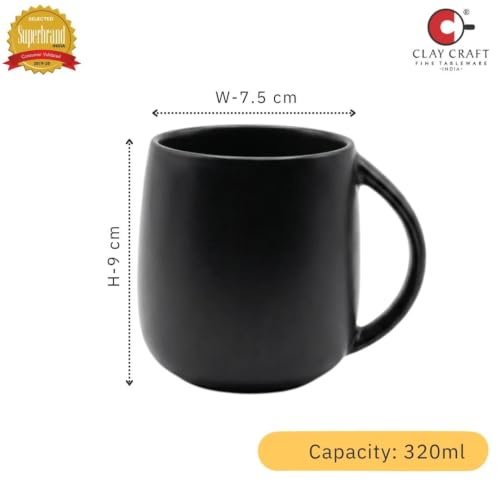 Image of Clay Craft Fine Ceramic Glossy Finish Solid Coffee & Milk Mug for Home, Office & Gifting | Microwave & Dishwasher Safe | 320 ml, Black, Set of 2