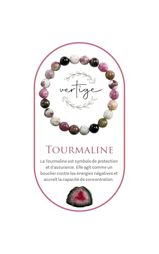 VERTIGE Lithotherapie-Armband aus natürlichen Mineralsteinen, Quelle des Wohlbefindens und des Körpers, bringt RUHE und KLARHEIT, hilft, Stress zu kanalisieren, Frau/Mann (Tourmaline, 8mm)