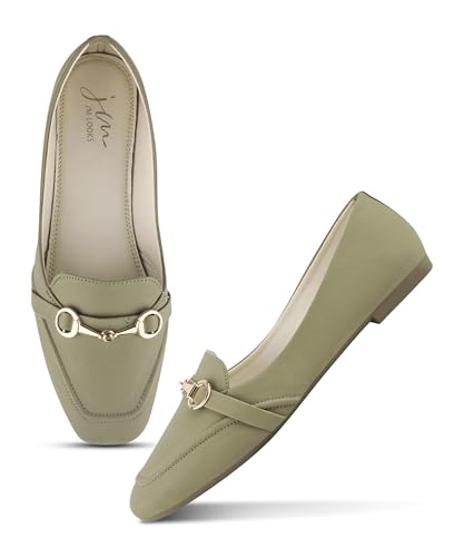 Image of JM LOOKS Sophisticated Horsebit Loafer Flats with Premium Matte Finish and Elegant Metal Link Detail for Daily Style
