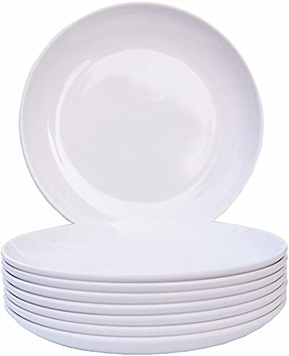 8 Pcs 100% Melamine Salad Plate Set, 8.9-inch Round Melamine Dinner Plates for Everyday Use, Break-resistant and Lightweight, Hammered Finish, Multicolor (White, 8 Pcs)