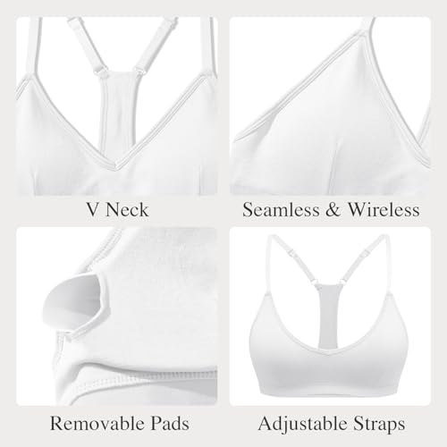 Image of INIBUD Sports Bras for Women Racerback Triangle Padded Bralette Y Back Seamless Bra No Underwire V Neck Wireless