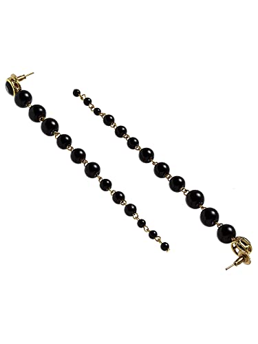 Image of Karatcart Black Beads Long Drop Earrings For womens