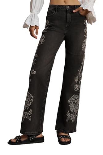 LifeShe Womens Bell Bottom Jeans Mid Rise Embroidered Flared Jean Stretch Bootcut Denim Pants4