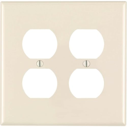 Image of Leviton 2-Gang, 2-Duplex, Midway Nylon Wallplate, Midway Size, PJ82-T, Light Almond
