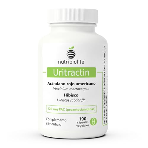 Arándano Rojo Americano Cranberry con Hibisco 125 mg de PAC Proantocianidinas - Tracto Urinario - 190 Cápsulas - Sin Aditivos +6 Meses | Uritractin Nutribiolite