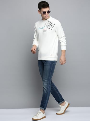Image of SHOWOFFFF Men Printed Pullover Sweatshirt | Round Neck Full Sleeves Cotton Sweatshirt's for Mens | Coral Slim Fit Regular Length Sweatshirts for Men's