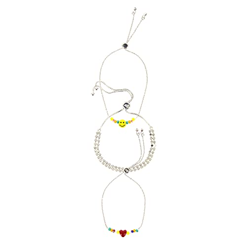 Pura Vida Bracelets Pack Happy Heart Charms Coin Bracelet Stack - Set of 3 Stackable Bracelets for Women, Summer Accessories & Cute Bracelets - Includes 3 Chain Bracelets