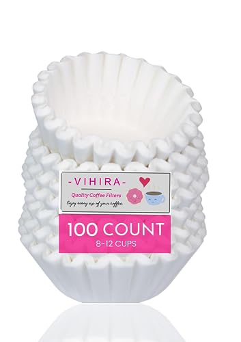 Vihira Premium Large Coffee Filter, 8-12 Cups, 100 Count, White Basket Coffee Filters, 100% Natural, Absorbs Oil, Lint Free (100)