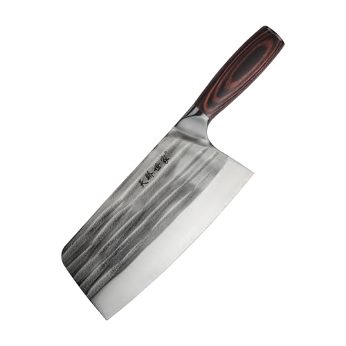 TJ POP Cuchillo de Chef Chino, Cuchillo de Carnicero Profesional Cuchillo de Cocina Afilado con Diseño de Colmillo Completo, Hoja de Acero 50CR15 Espesor 2.5mm, Serie TJ SEGA TC19080