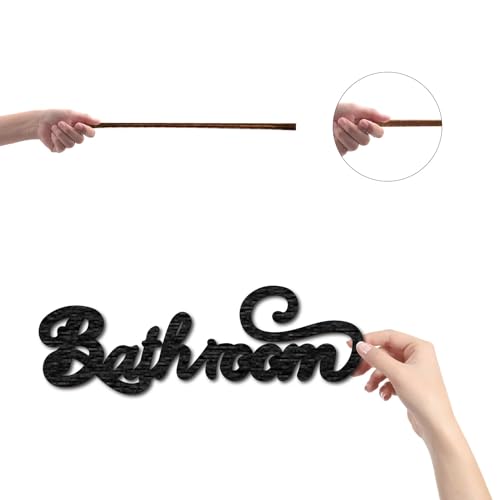 CREATCABIN Word Cutout Sign Bathroom Laser Cut Wood Letter Sign Wall Decor Unfinished Wooden Signs Wall Art Basswood Hanging Sculpture Decor for Crafts DIY Farmhouse Door Black 11.8x3.9Inch - Image 3