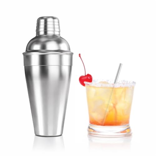 HIC Bar Cocktail Shaker, 18/8 Stainless Steel, Mirror Finish, 3-Piece Set, Holds 18-Ounces