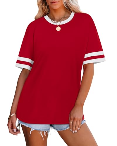 WIHOLL Womens T Shirts Loose Fit Short Sleeve Tees Crew Neck Color Block Summer Tops 2025 Fashion3