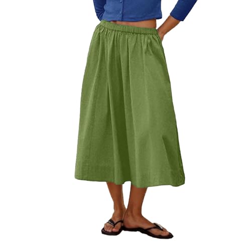 Women Skirts Midi Length Casual Elastic Waist A Line Skirt Soft Comfy Flowy Elegant Lightweight Lounge Clothes 2025