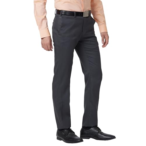 Image of Raymond Men's Slim Fit Polyester Blend Checks Pattern Flat Front Formal Trouser