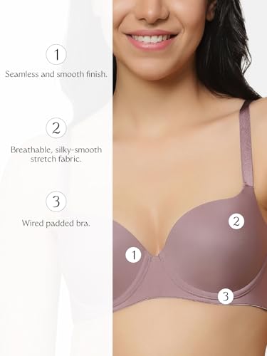Image of Triumph T-Shirt Bra For Women Wired Padded Body Make-Up Series Seamless Everyday Lingerie Lycra Xtra Fine Breathable Fabric Second-Skin Smooth 3 /4 Cup Support Invisible Underwire Pack Of 1