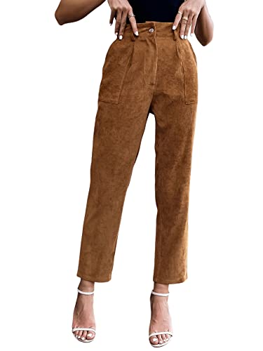 SweatyRocks Women's Casual High Waisted Straight Leg Corduroy Work Pants with Slant Pocket3