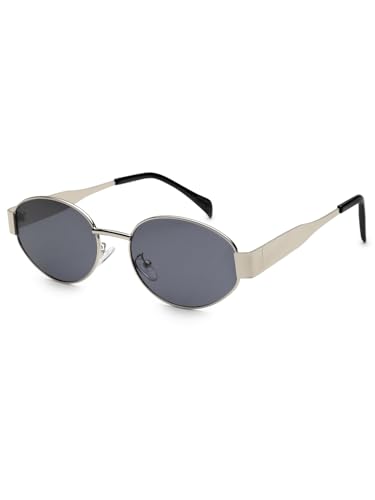Image of HASHTAG EYEWEAR Retro Oval Sunglasses for Women | Stylish UV400 Protection Shades | Lightweight Durable Metal Frame | Trendy Vintage Oval Glares for Women | Classic & Elegant Design for All Occasions