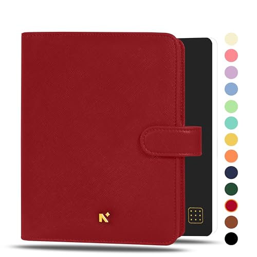 Image of NEORAH - B6 Notebook SLEEVE with SNAP Button + Dotgrid JOURNAL | Faux Leather Sleeve + Penloop | 2 Front 1 Back compartment | 6 Card Slots - RED