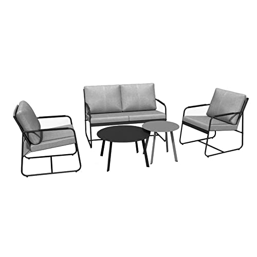 Proloisirs Ensemble Salon de Jardin Complet 5 Places Bali en Acier - Toile tendue en TPEP - Gris