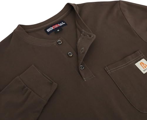 Image of BOCOMAL FR Shirts Flame Resistant Shirt 5.5oz 100% Cotton Light Weight CAT2 Fire Retardant Henley Shirts