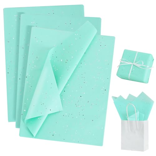 BEISHIDA 50 Sheets Aqua Glitter Tissue Paper Bulk Glitter Tissue Wrapping Paper for Gift Bags 14 x 20 Inch Gift Wrap for Birthday Wedding Graduation DIY Crafts Holiday Flowers