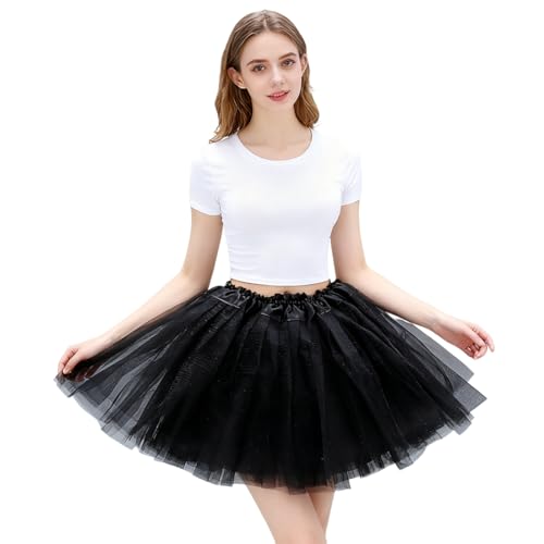 UIEXAY Tutu de tule para adultos, 1 artigo Tutu preto 3 camadas, saia de tule mulher, tutu saia de mulher retro 80s para carnaval carnaval carnaval semana santa festa Halloween