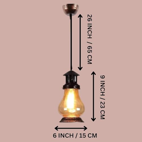 Image of Cherry Hanging Pendant Light for Home, Vintage Ceiling Lamp for Dining Room, Living, Bedroom, Metal & Glass Indoor Light Fixture, (Bulb not Included) Pack of 1