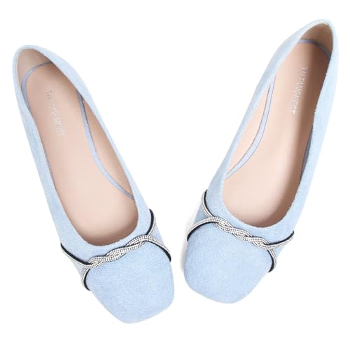 Image of TN TANGNEST Womens Casual Flats Chain Ballet Flats | Fashion Pointed Toe Rhinestone Flats, Comfort Slip On Dress Shoes for Business Work Office Wedding Party