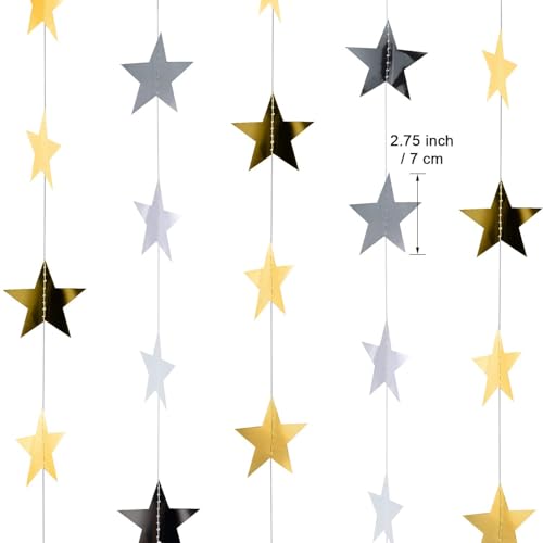 Image of Patelai 78 Feet Glitter Star Garland Banner 2026 Party Decoration Double Side Star Hanging String Streamer Paper Twinkle for Graduation Wedding Birthday (Gold and Silver)