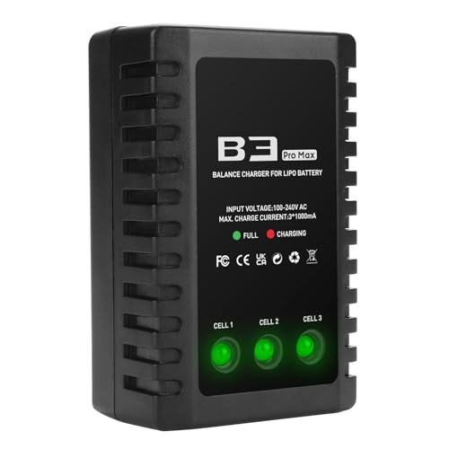 LiPo Battery Charger 2S-3S RC Balance Charger Compact Charger for 7.4-11.1V LiPo Batteries (Black)