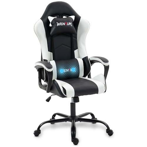 10 Best Budget Chair for Work from Home: Top Comfortable Picks Reviewed 8 WENTUM Gaming Chair PU Leather Massage PC Video Game Chair with Lumbar Support for Men Women, Home Office, Height Adjustable, Ergonomic, High Back, White