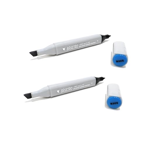 Image of BRUSTRO Twin Tip Alcohol Based Marker (Pack of 2)|Blue(Cerulean Blue)|Tip Size-Broad 1-7mm line,Fine 0.7mm|Smudge-Proof,Waterproof,Ideal for Texturing,Sketching,Graffiti,Comic Artist,Architecture,