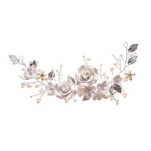 AUTSUPPL 1個 ヴァインパールティアラ パールヘッドバンド 花柄カチューシャ 髪のつるの結婚式 花嫁の頭飾り 花の花 ブライダルガーランドカチューシャ 花髪飾り 白い 銅線、柔らかい陶器の花