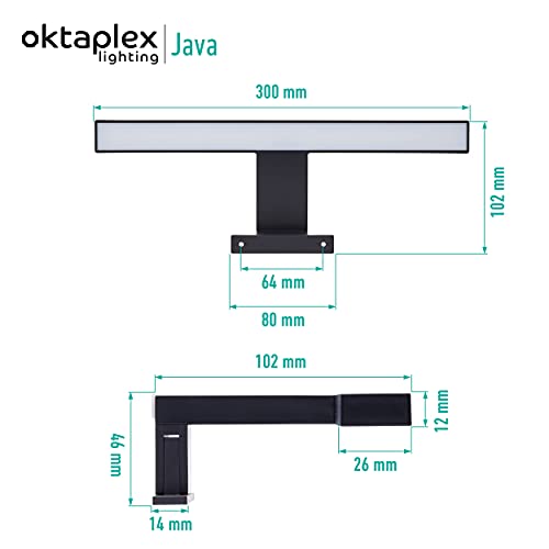 Oktaplex lighting LED Spiegelleuchte Java 5W IP44 schwarz | Schranklampe 3000K warmweiß Aufbauleuchte 320Lm 30cm… – Bild 6