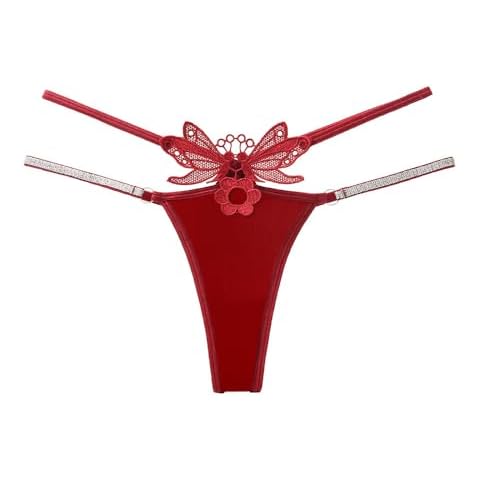 Sekexi Women's Sexy Butterfly Underwear V-shaped Sexy thong G-string Embroidered thong Flower Fun Underwear (US, Alpha, Large, Regular, Regular, Red) Cover