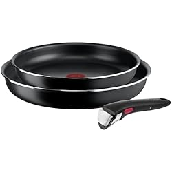 Sartenes Tefal Material Tefal Juego de sartenes Ingenio Easy On, apilables, fáciles de limpiar, revestimiento antiadherente, mango extraíble, indicador de calor, L1599302, negro, juego de 3 piezas