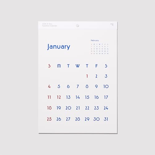 D-BROS公式[2026 タイプフェイスカレンダー Typeface Calendar 「Dempsey Medium」] (ホワイト／ブルー, 壁掛けカレンダー)