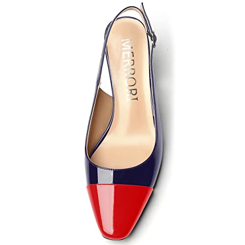 MERRORI Women's Party Two Tone Patent Square Toe Sexy Slingback Buckle Stiletto Mid Heel Pumps Shoes 2.5 Inch3