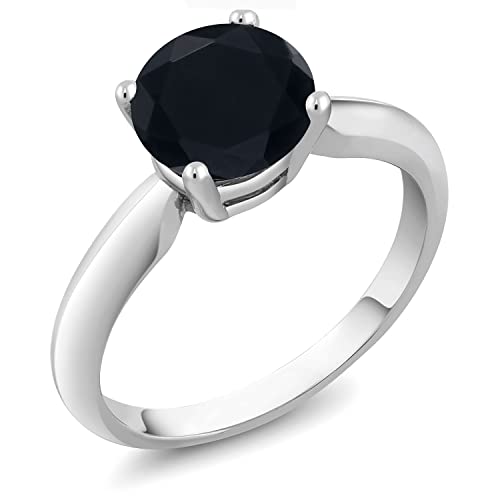 Gem Stone King 925 Sterling Silver Black Onyx Solitaire Engagement Ring For Women (1.65 Cttw, Round 8MM, Gemstone Birthstone, Available In Size 5, 6, 7, 8, 9)2