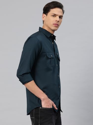 Image of Majestic Man Men's Washed Cotton Twill Casual Shirt -| with Dual Flap Pockets - Slim Fit | Full Sleeve | Casual Wear | Trendy & Comfortable