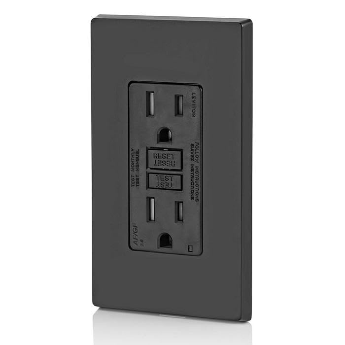 Image of Leviton Dual-Function AFCI /GFCI Outlet, 15 Amp, Self Test, Tamper-Resistant with LED Indicator Light, Protection from Both Electrical Shock and Electrical Fires in One Device, AGTR1-E, Black