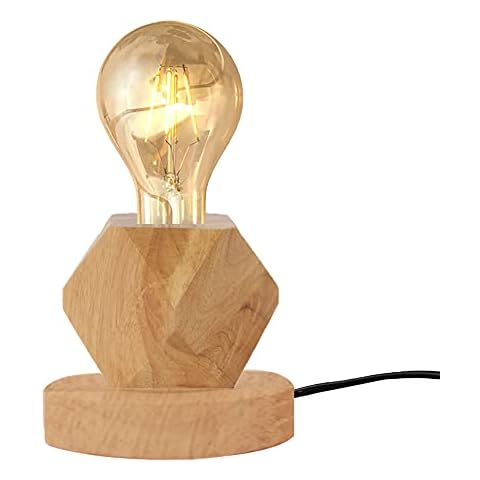 Holz Tischleuchte mit E27 Fassung Nachttischlampe Schreibtischlampe retro industrial klassisch Dekoleuchte für Schlafzimmer Kinderzimmer Wohnzimmer Esszimmer Flur Studie Büro Bar Cafe Cover