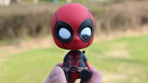 Image of Polyvinyl Chloride Super Hero Action Figure Limited Edition Bobblehead with Mobile Holder for Car Dashboard, Office Desk & Study Table (Deadpool), 16 cm, 10 cm