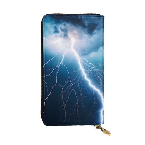 Lightning Picture Leather Long Clutch Wallet for Fashionable Girls and Women - Durable, Stylish, and Functional, Black, One Size