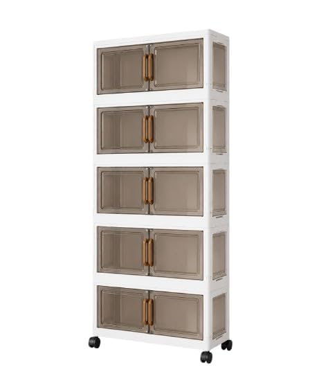 Gavaa Global 5-Tier Foldable Kids Storage Wardrobe with Transparent Double Doors & Lockable Wheels | Heavy Duty Plastic Toy Organizer, Clothes Almirah & Book Shelf for Nursery, Playroom & Kids Room-image-32