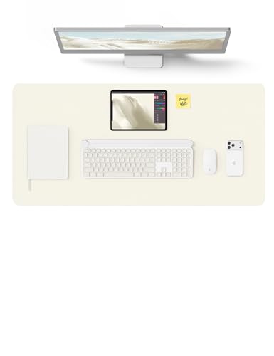 Image of YSAGi Leather Desk Protector, Office Mat, Large Mouse Mat, Non-Slip PU Leather Blotter, Laptop Desk, Waterproof Writing Pad for Office and Home (Cream, 35.4 inch x 17 inch)