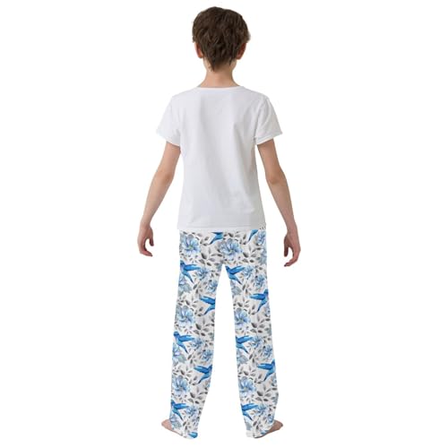 Bird Spring Floral Boys Long Pants Soft Trousers Elastic Waist Kids Lounge Bottoms with Pockets S-XL3