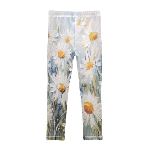 Bolaz Toddler Girls Leggings Printed Yoga Pants Leggings White Yellow Painting Dasiy for Kids2